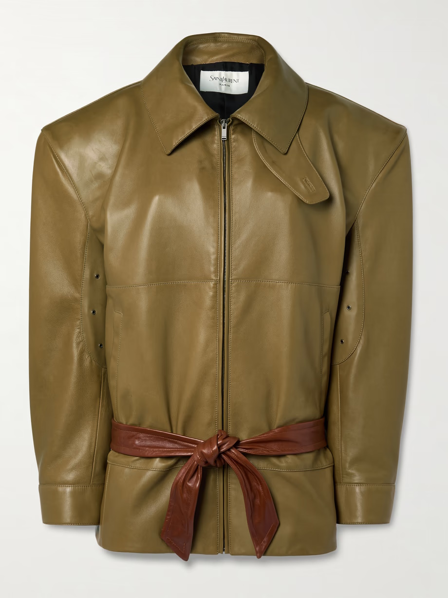 Belted leather jacket